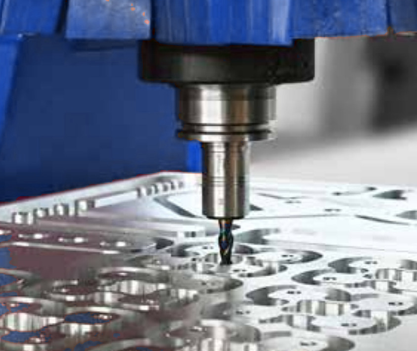 Milling of an aluminium plate with multiple bores